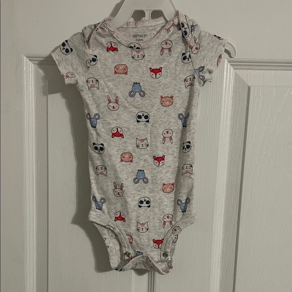 Carter's Gray Bodysuit with Cute Animal Faces